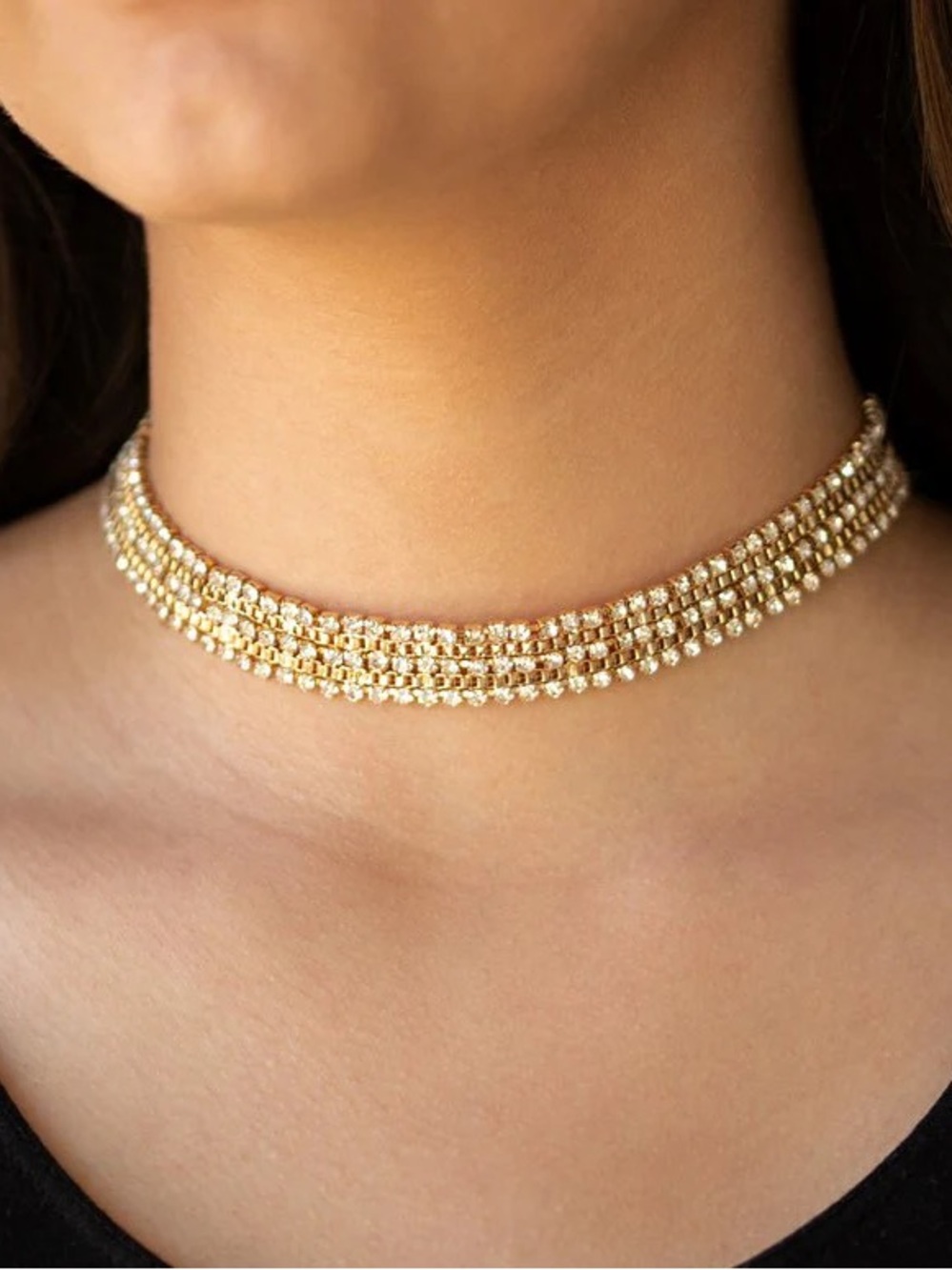Gold Multi-Row Crystal Choker Necklace